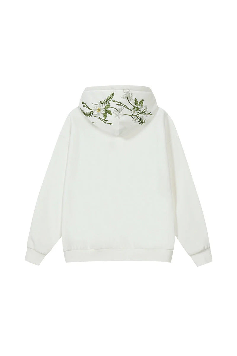 Floral Wreath Embroidered White Hoodie