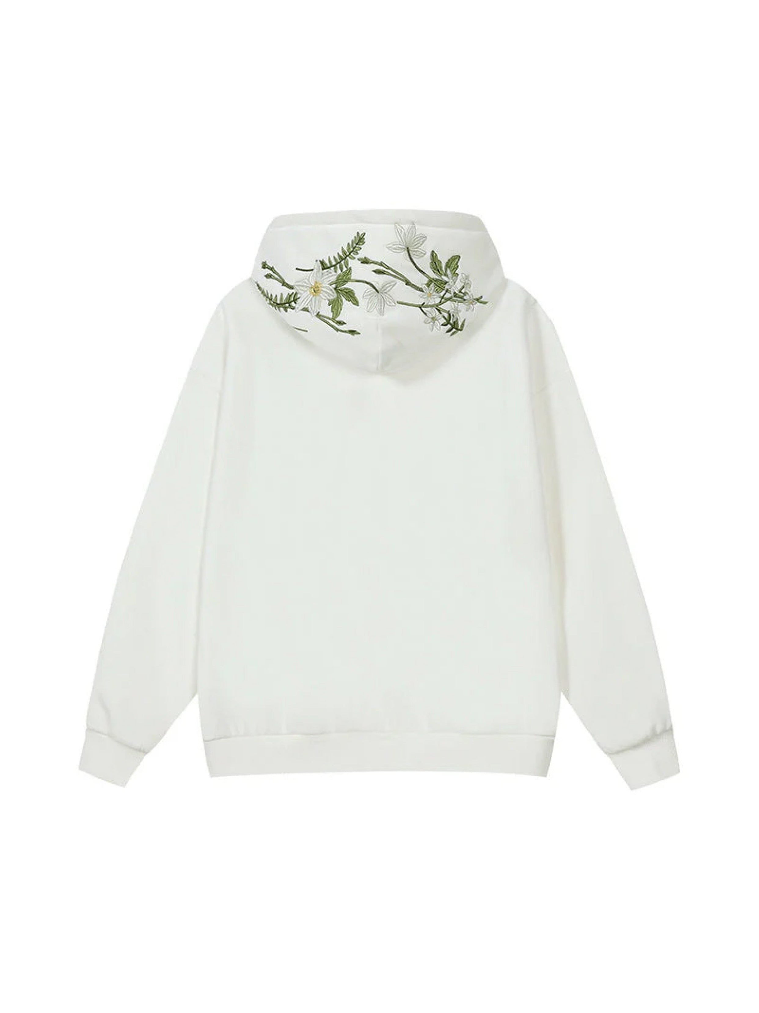 Floral Wreath Customized Embroidered White Hoodie (Hood)